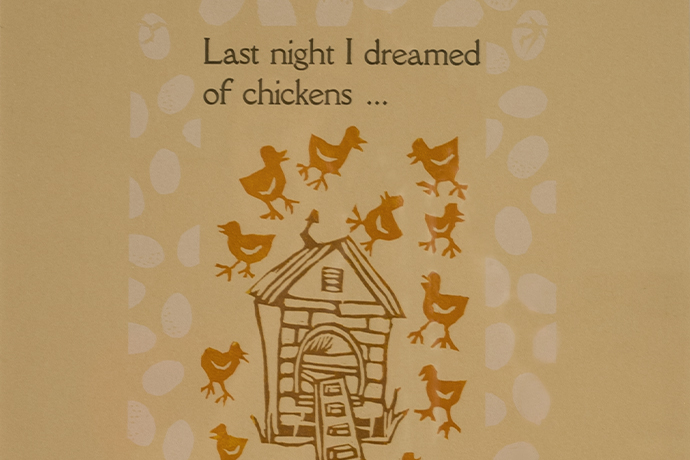 chicken dreams linocut print