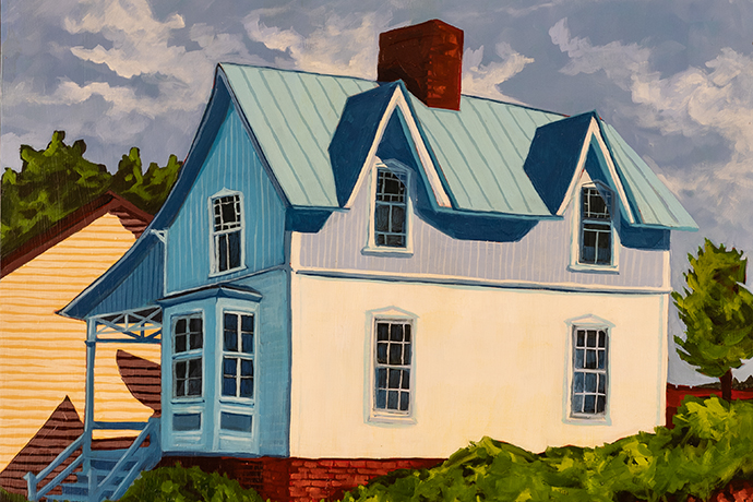 landscape building oil painting on panel