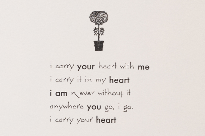 i carry your heart with me linocut card printmaking