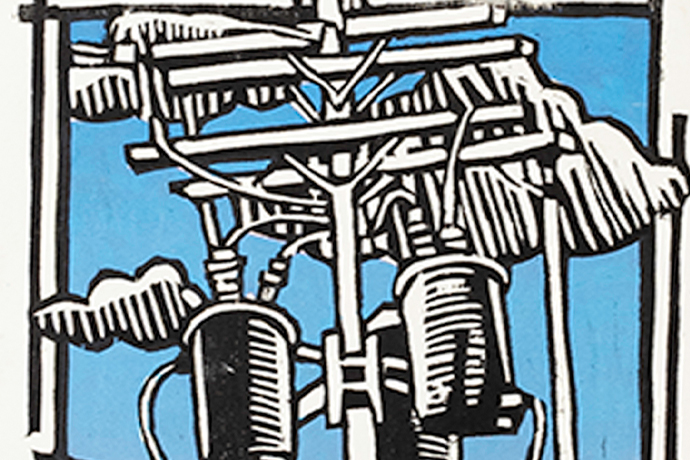 power lines linocut print Pamela Winegard