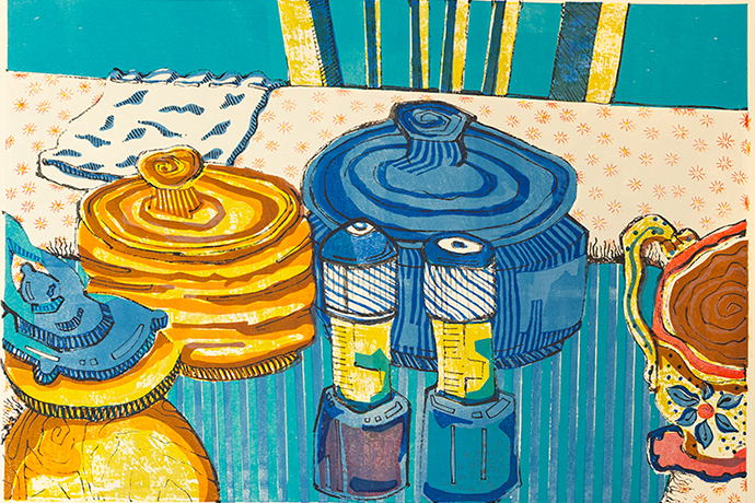 sallys kitchen table lithography print
