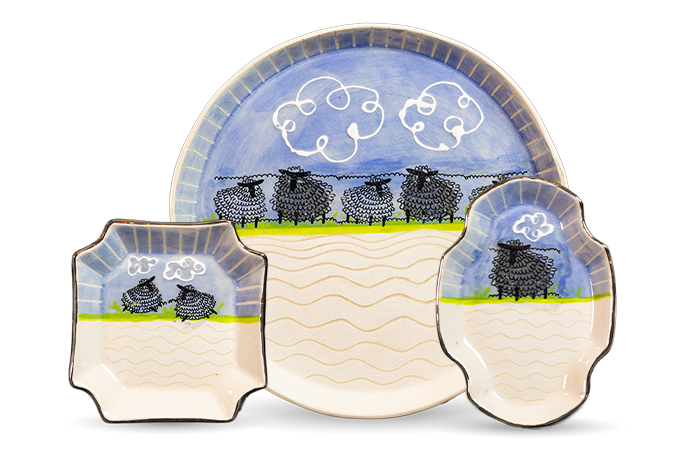 sheep plates ceramics pamela winegard artist
