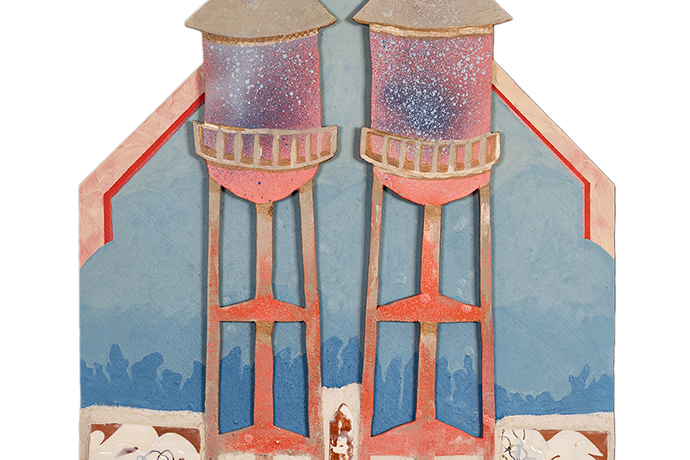 water towers works on panel mixed media